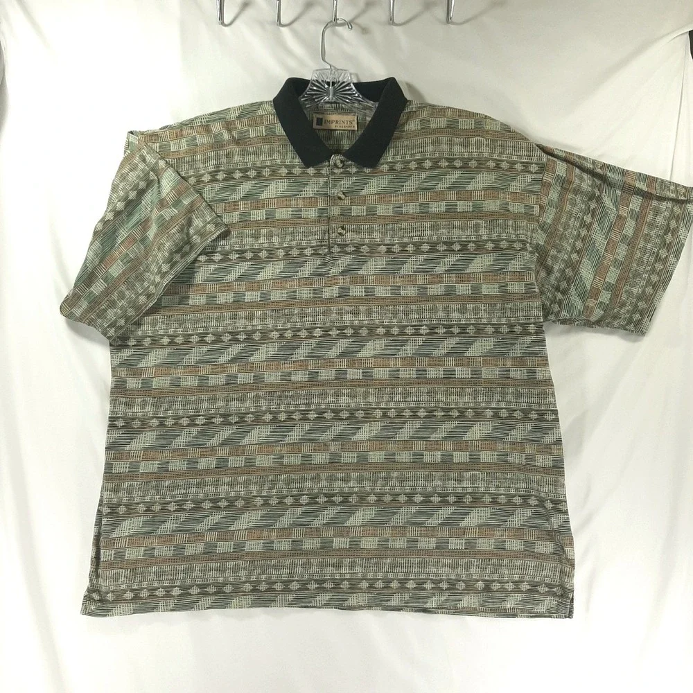 Vintage Imprints by ME Sport Mens XXL Cotton Polo Shirt Geometric Tribal Print